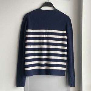 KIT AND ACE Navy and Ivory Striped Merino Wool Blend Crewneck Sweater